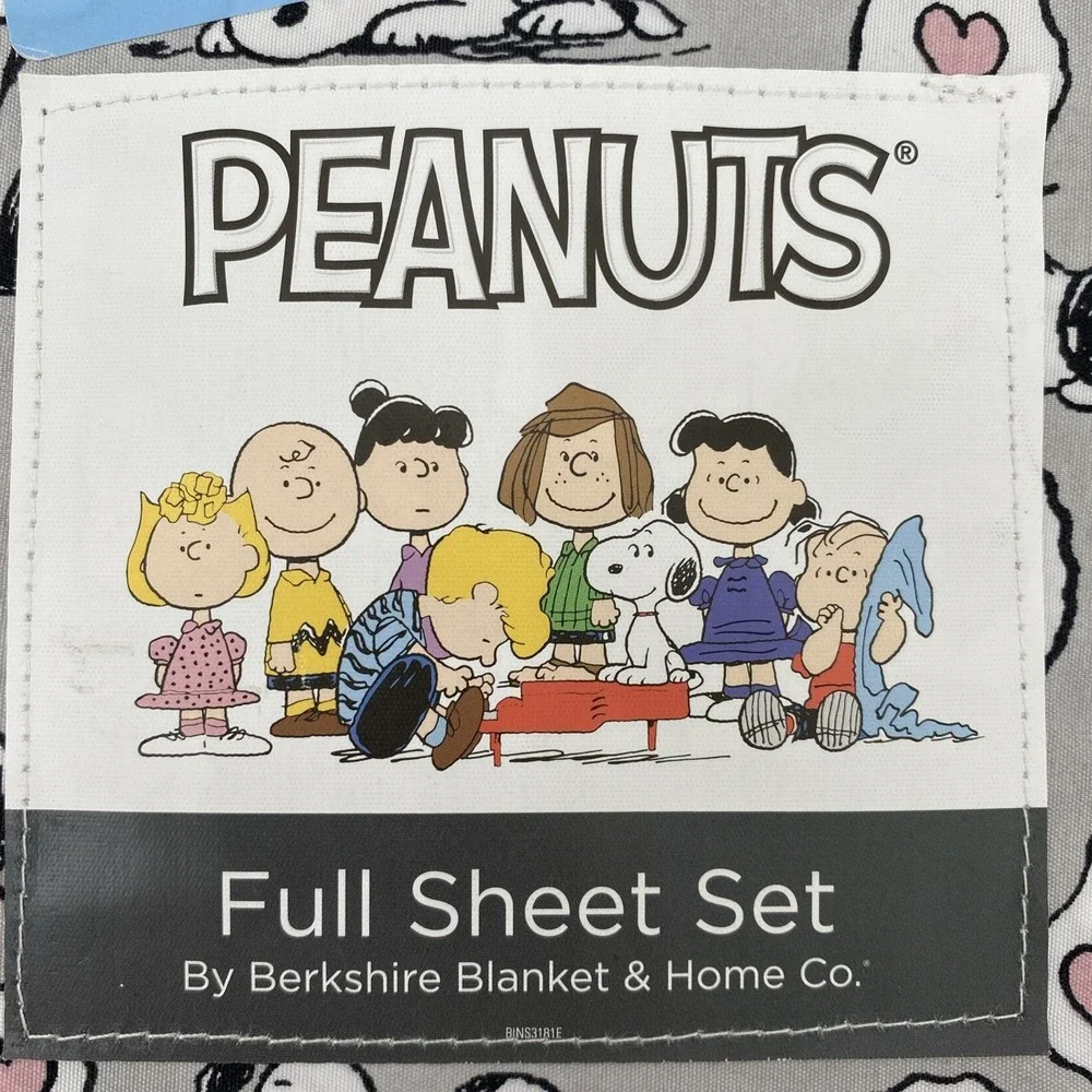 Peanuts Snoopy Sheet Set FULL Gray Sleeping Hearts Love Valentines Berkshire